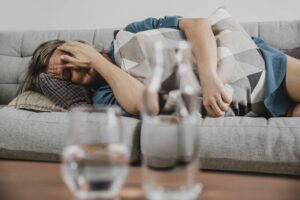 a woman who has heavy headache